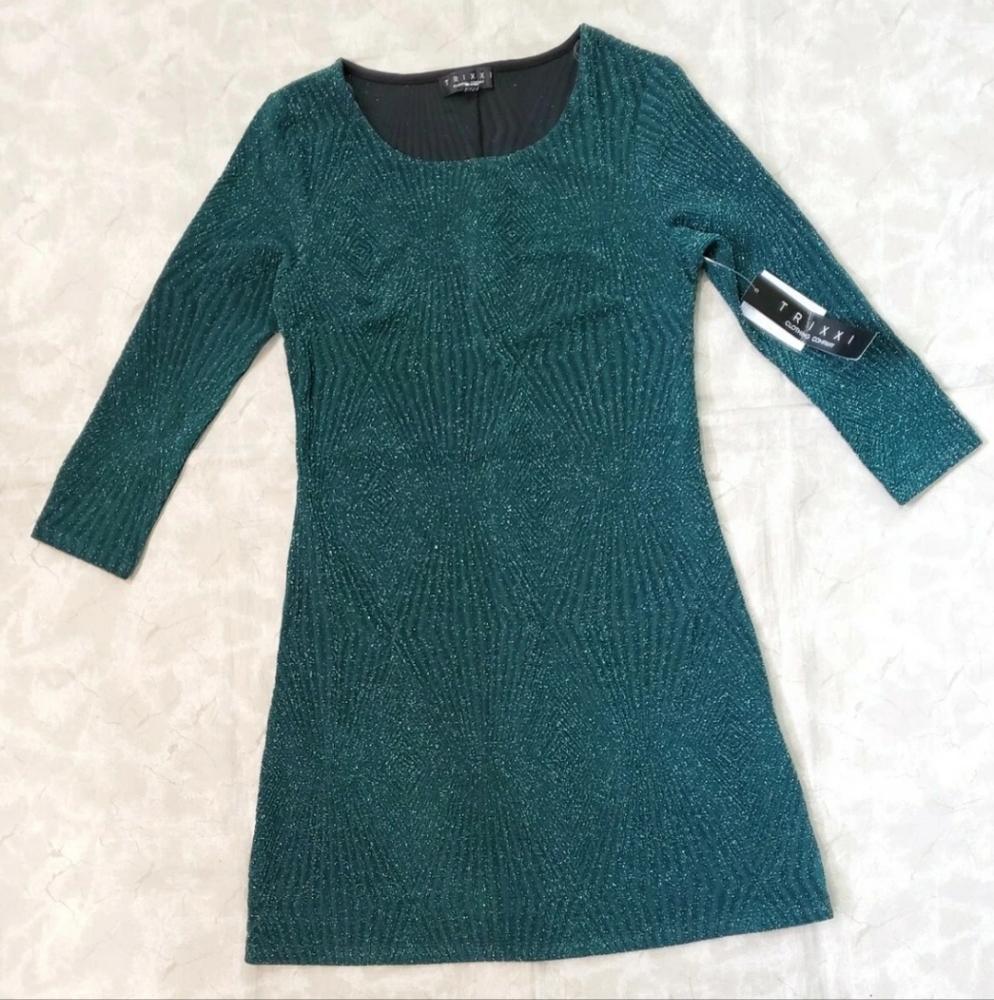 Trixxi Metallic Mini Dress, Hunter Green,  Size Small - Picture 3 of 8